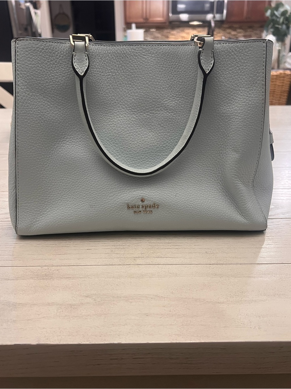 Kate Spade New York Light Blue Leather Tote Bag with Matching Wallet